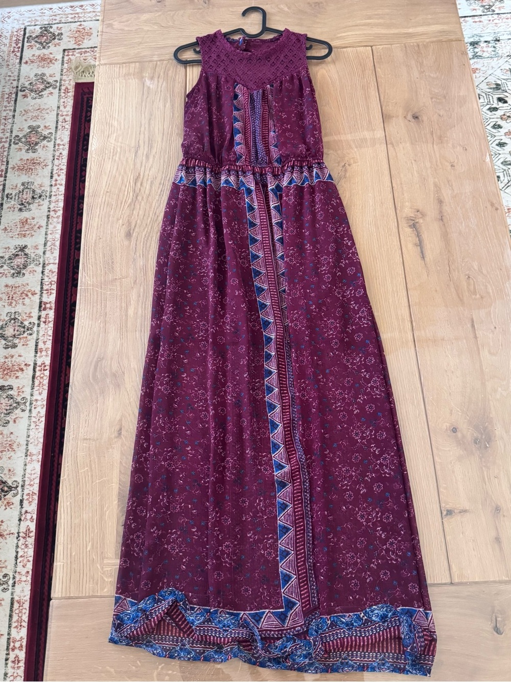 Xhilaration Boho Crocheted Sleeveless Maxi Dress - Burgundy Floral - Size S